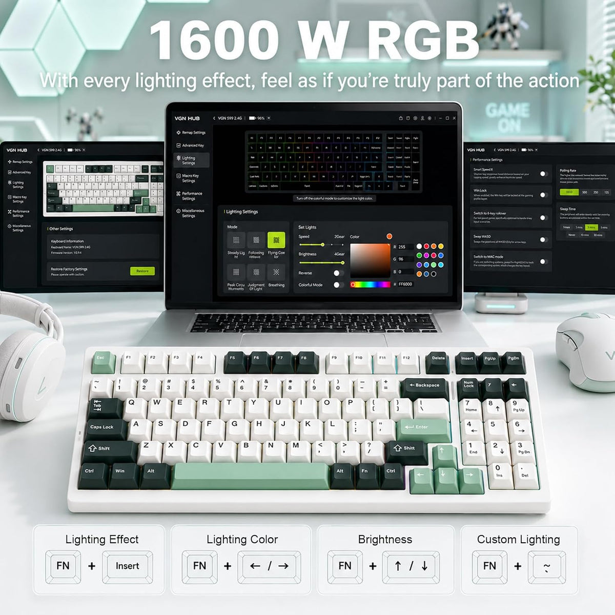 VGN Teclado inalámbrico 95% S99, teclado para juegos de tres modos...