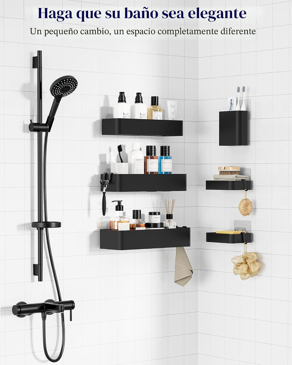 Kitsure Organizador adhesivo para ducha, paquete de 6, estantes de...