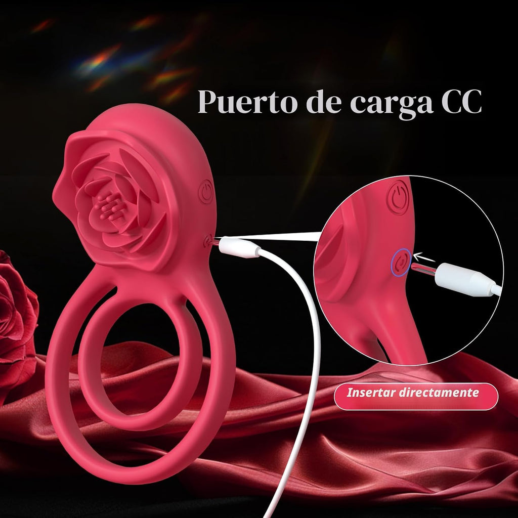 Anillo vibrador para el pene con estimulador de clítoris rosa, vibr...