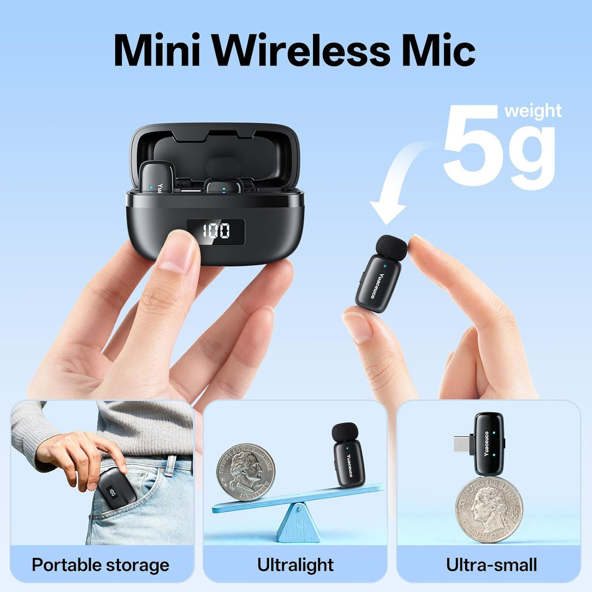 Yuaceuco 2 Juegos Mini Micrófono Inalámbrico para iPhone iPad Andro...