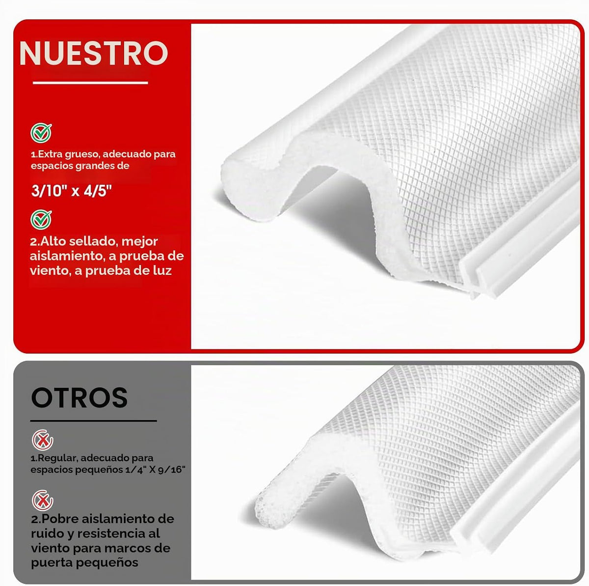 Burlete para puerta con ranura extra gruesa, tira de sellado para p...