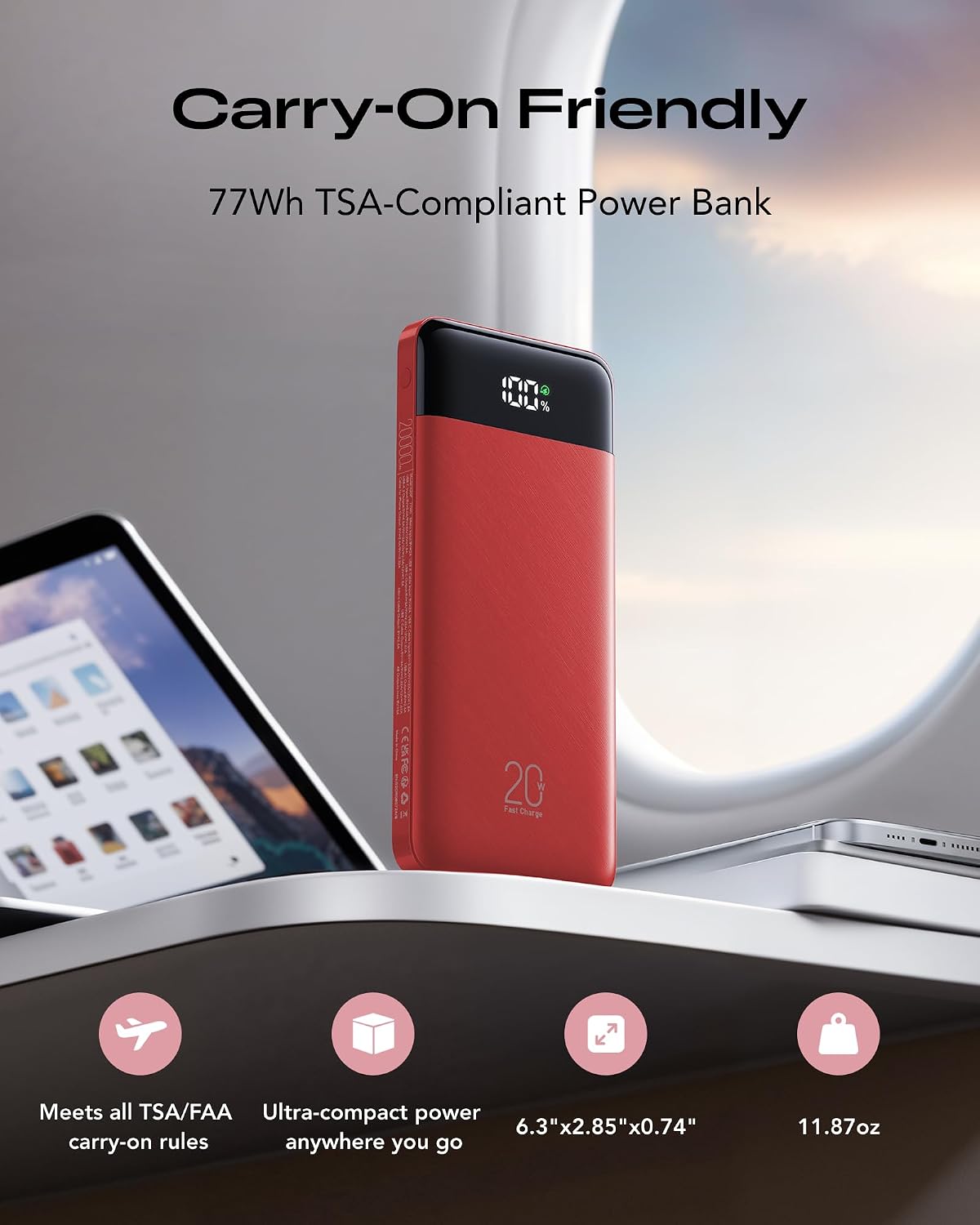 Orfeika Banco de energía de 20000 mAh, cargador portátil con 4 cabl...