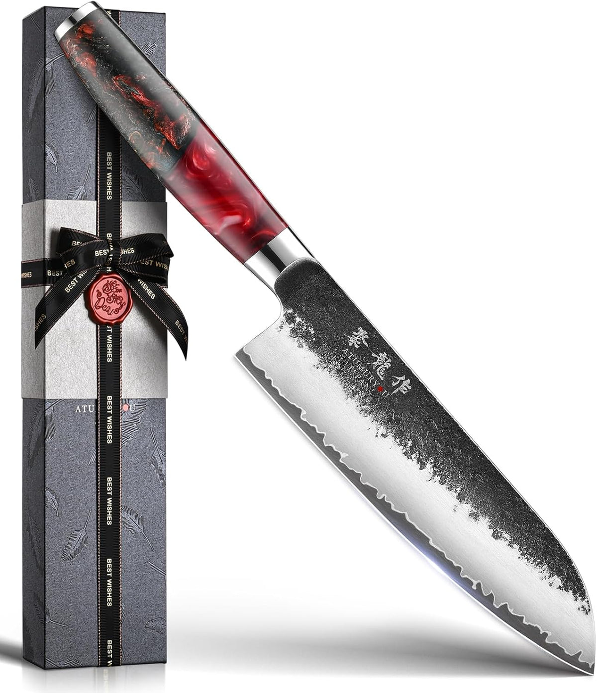 Cuchillo de chef japonés, cuchillo Santoku forjado a mano de 7 pulg...