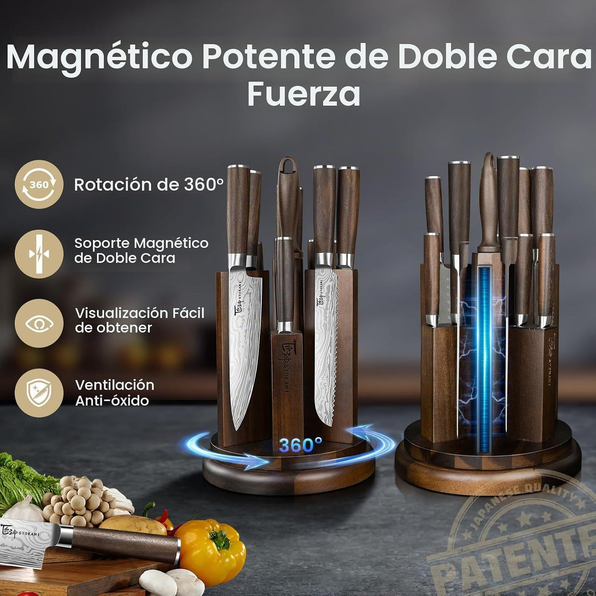 SYOKAMI Juego de cuchillos de cocina con bloque magnético y afilado...