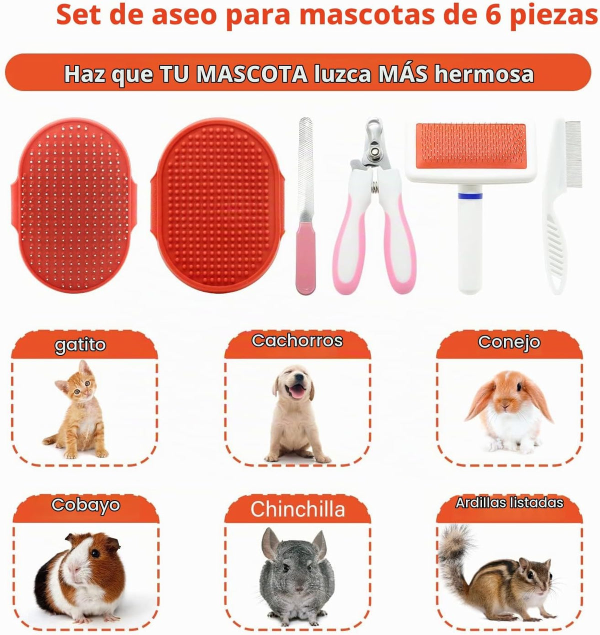 Crafterlife Kit de aseo para gatos con cepillo deslizante para quit...