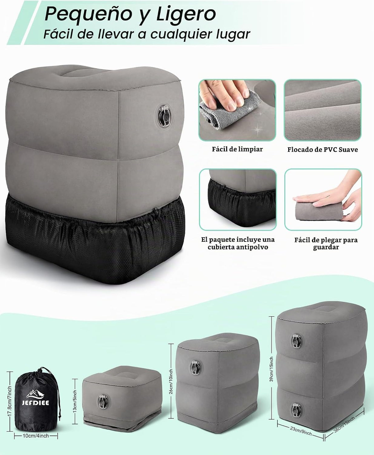 JefDiee Almohada inflable para reposapiés, cama de avión para niños...
