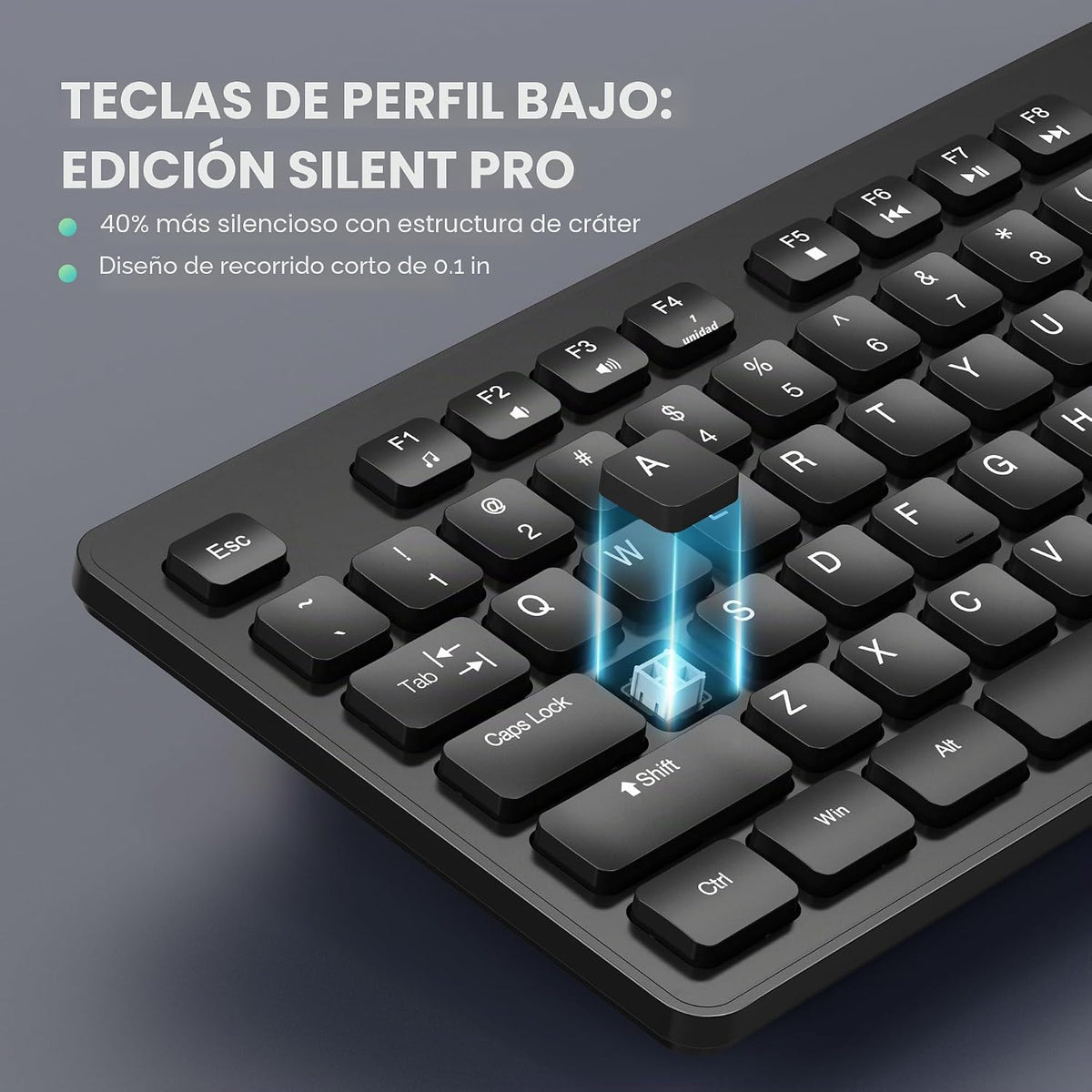 TECKNET Teclado con cable, escritura silenciosa, diseño de tamaño c...