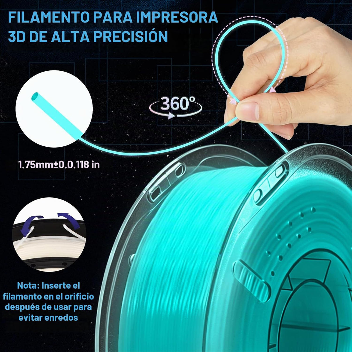 Frucindra Filamento de impresora 3D PLA+ que brilla en la oscuridad...