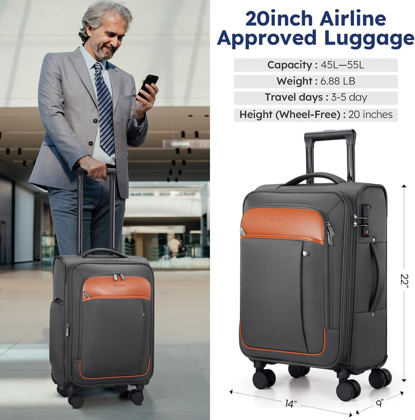 Softside - Maleta de mano expandible con apertura superior de 20 pu...