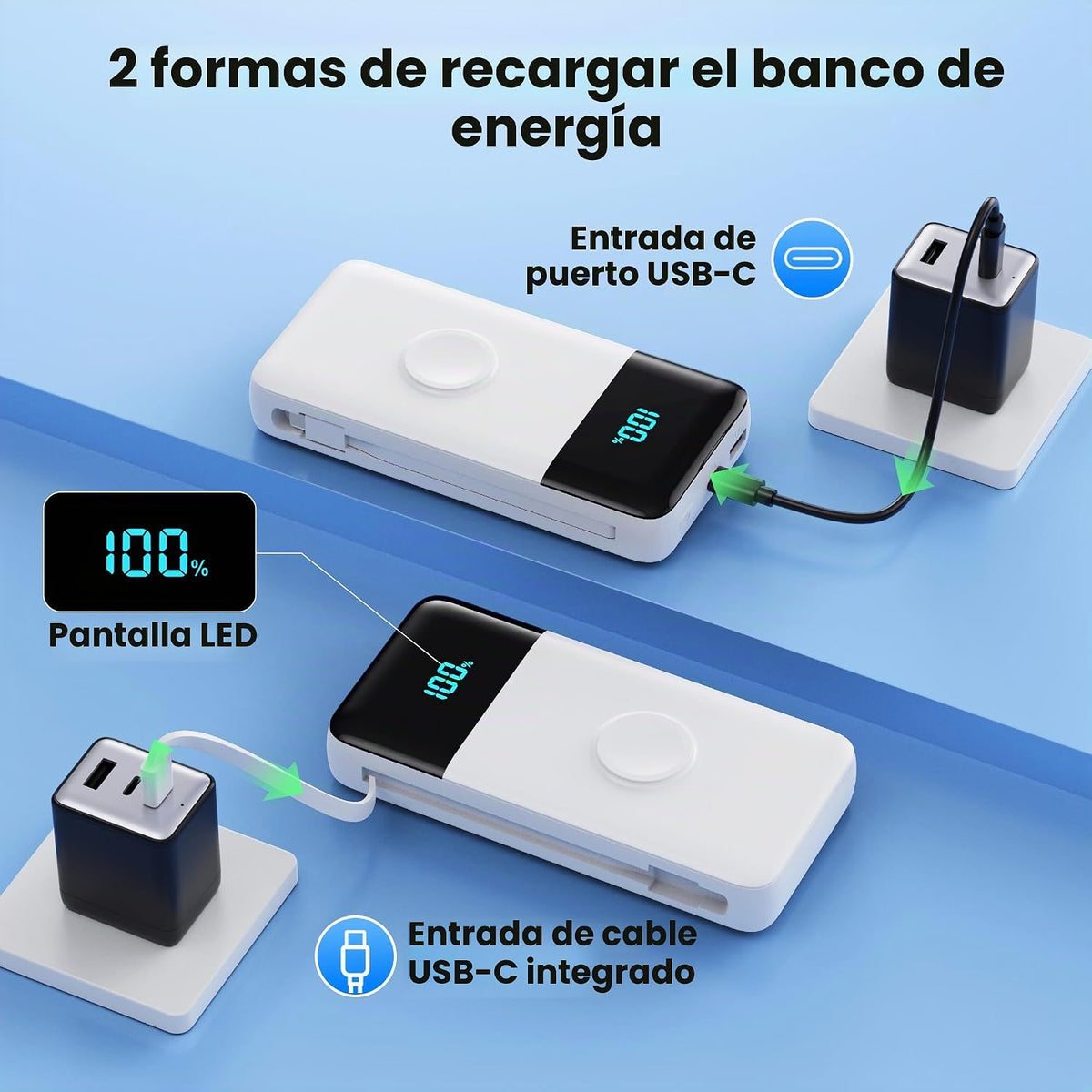 Cargador portátil de 40800 mAh con cables integrados, batería portá...