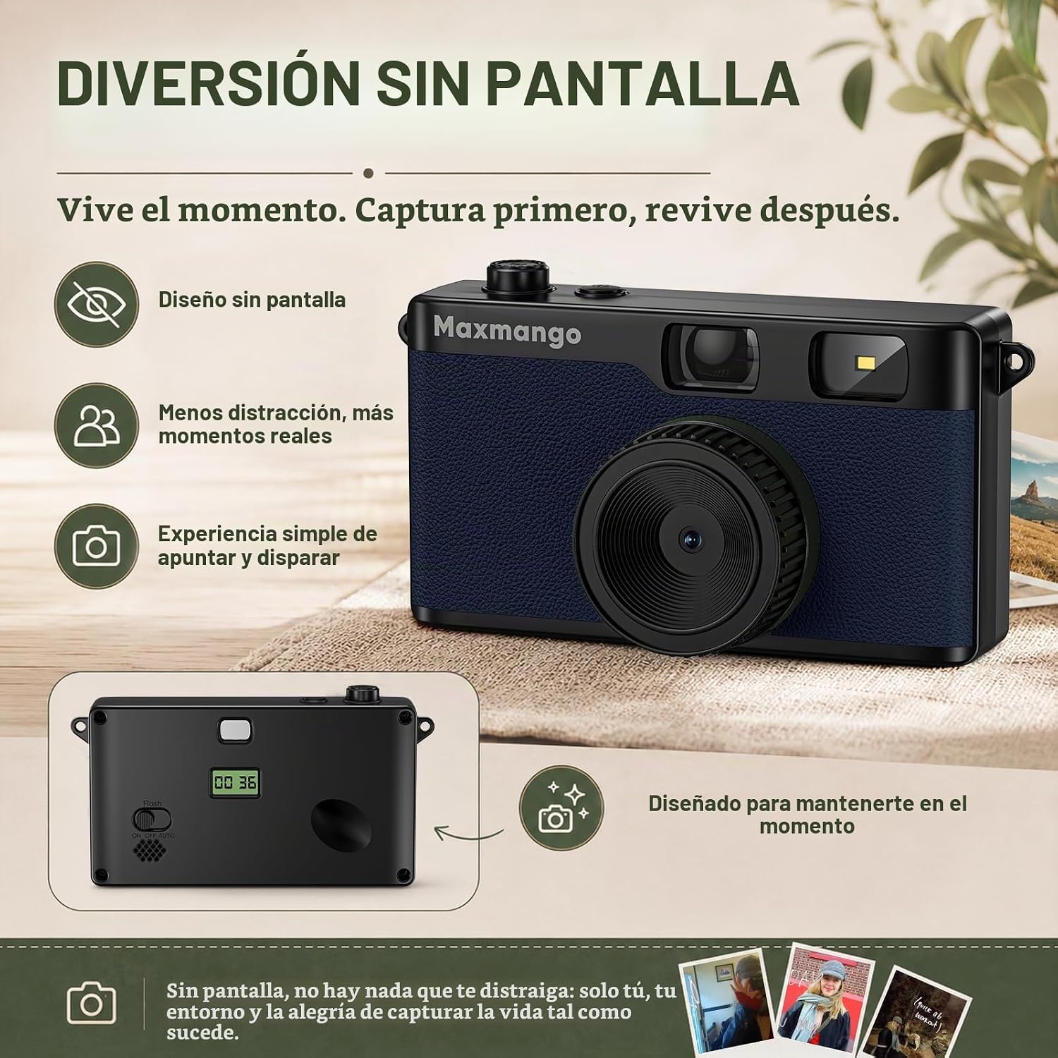 Maxmango Cámara digital vintage D53 - Cámara digital retro de 12 MP...