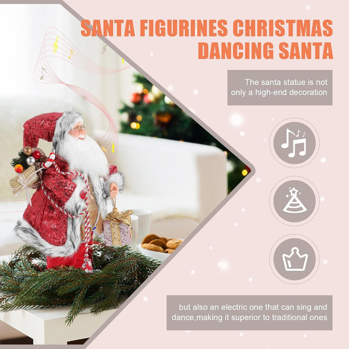 Gfilay Figura animada de Papá Noel de 18 pulgadas con música y movi...