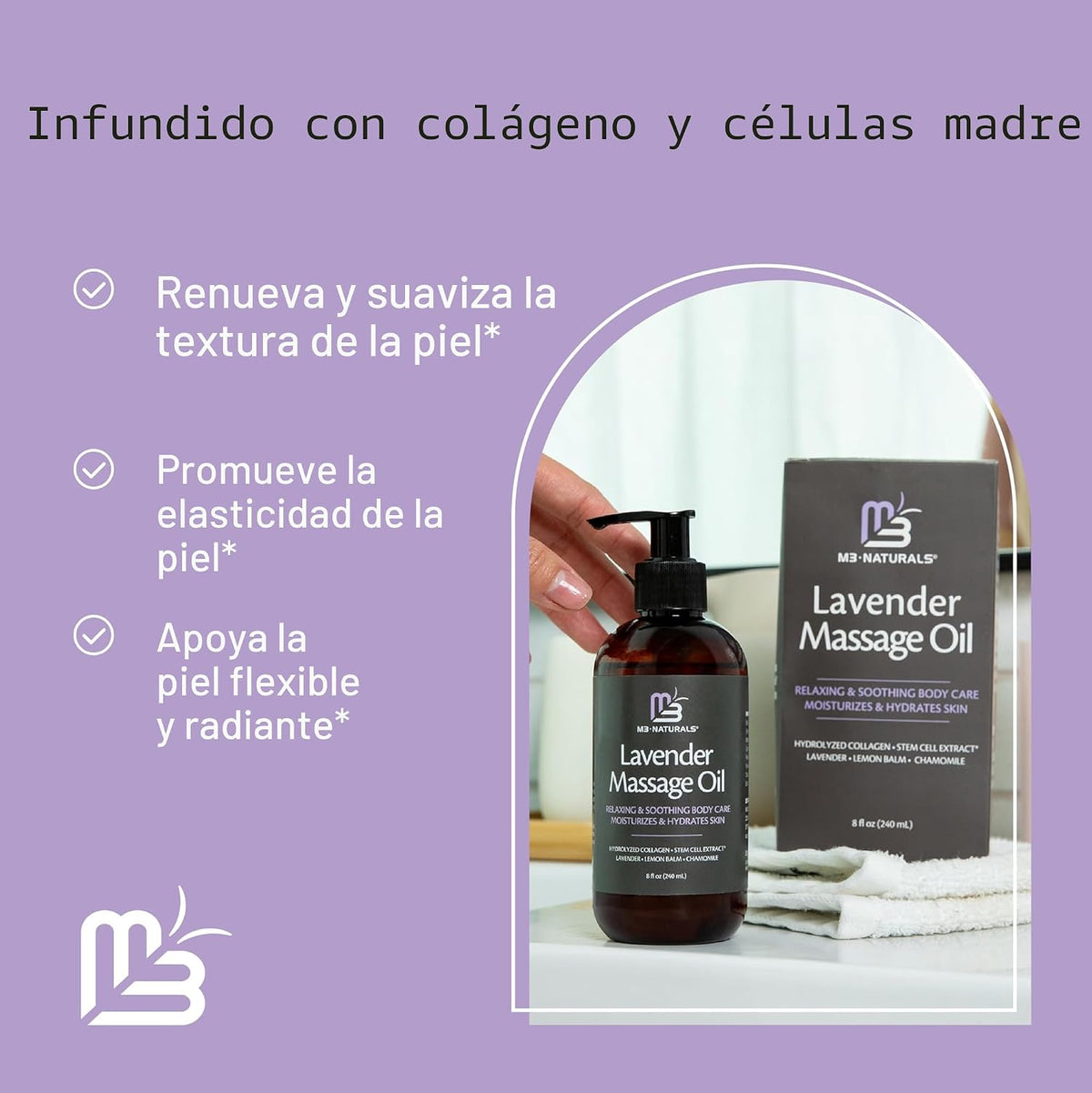 Aceite de masaje de lavanda para reafirmar la piel con colágeno (16...