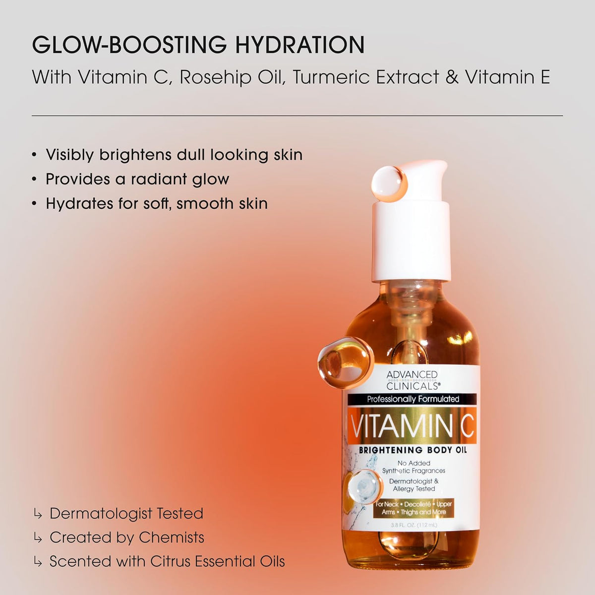 Advanced Clinicals Aceite corporal iluminador con vitamina C para m...