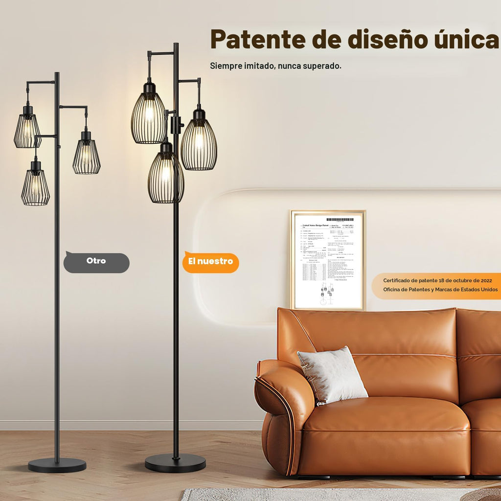 Lámpara de pie regulable, 3 bombillas LED Edison de 800LM incluidas...