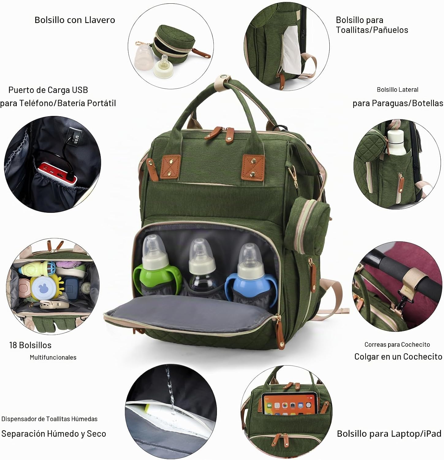 Lamroro Bolsa de pañales con cambiador, mochila de pañales 3 en 1 p...