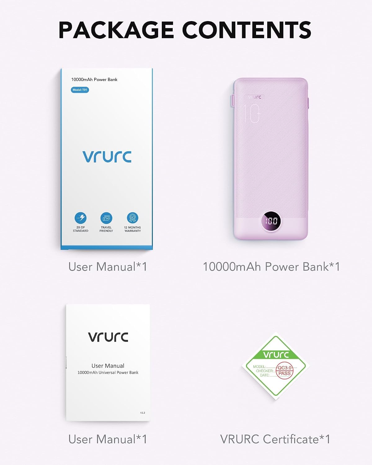 VRURC Cargador portátil, cables integrados en el banco de energía y...