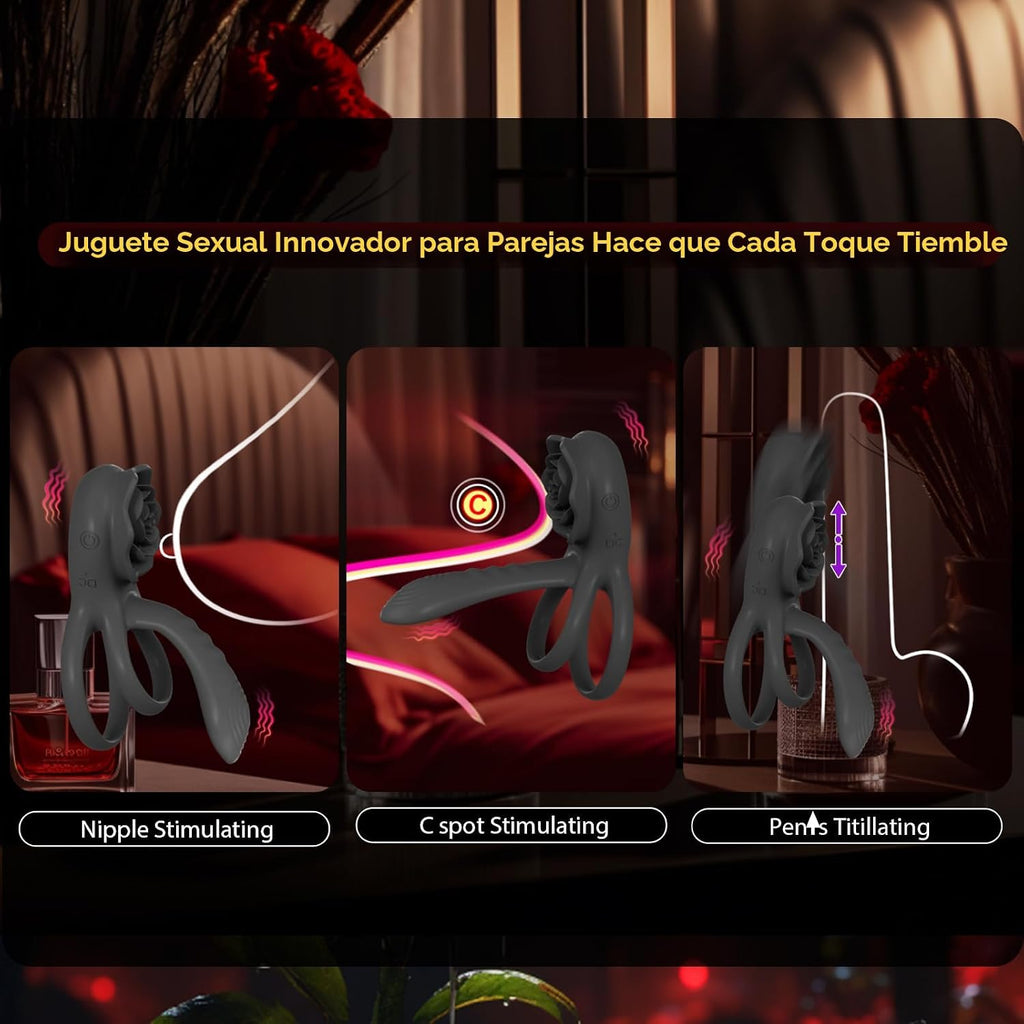 MOVGANI - Extensor de pene rosa 4 en 1 con vibrador de clítoris de...