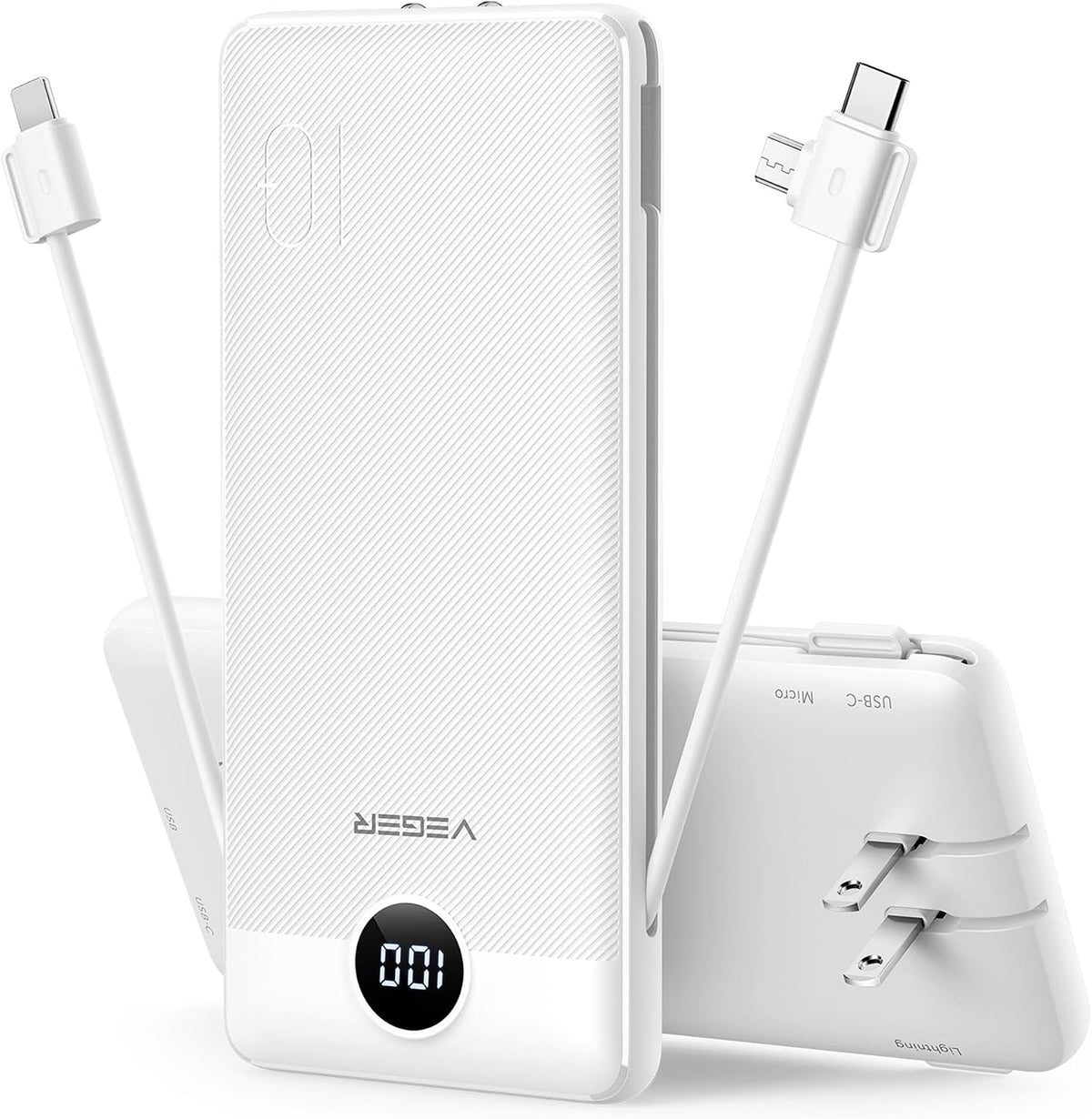 VEGER Cargador portátil para iPhone, Power Bank con cables integrad...