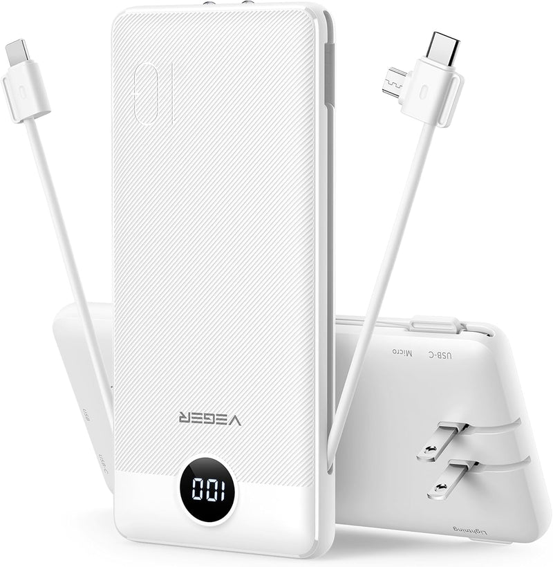 VEGER Cargador portátil para iPhone, Power Bank con cables integrad...