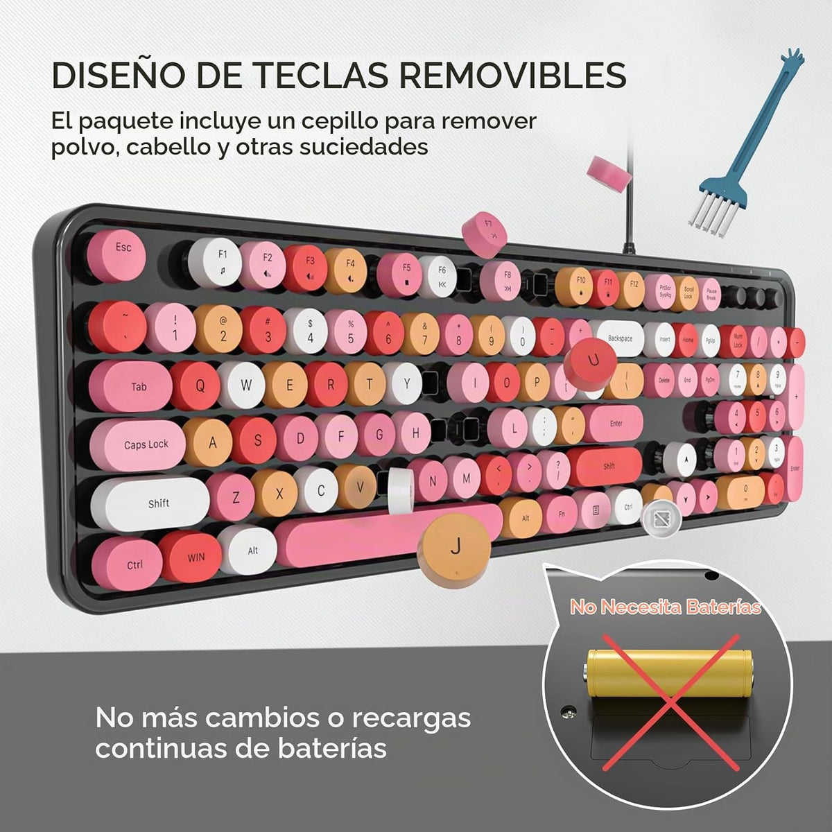 Dilter - Teclado con cable, 104 teclas, tamaño completo, tipo máqui...