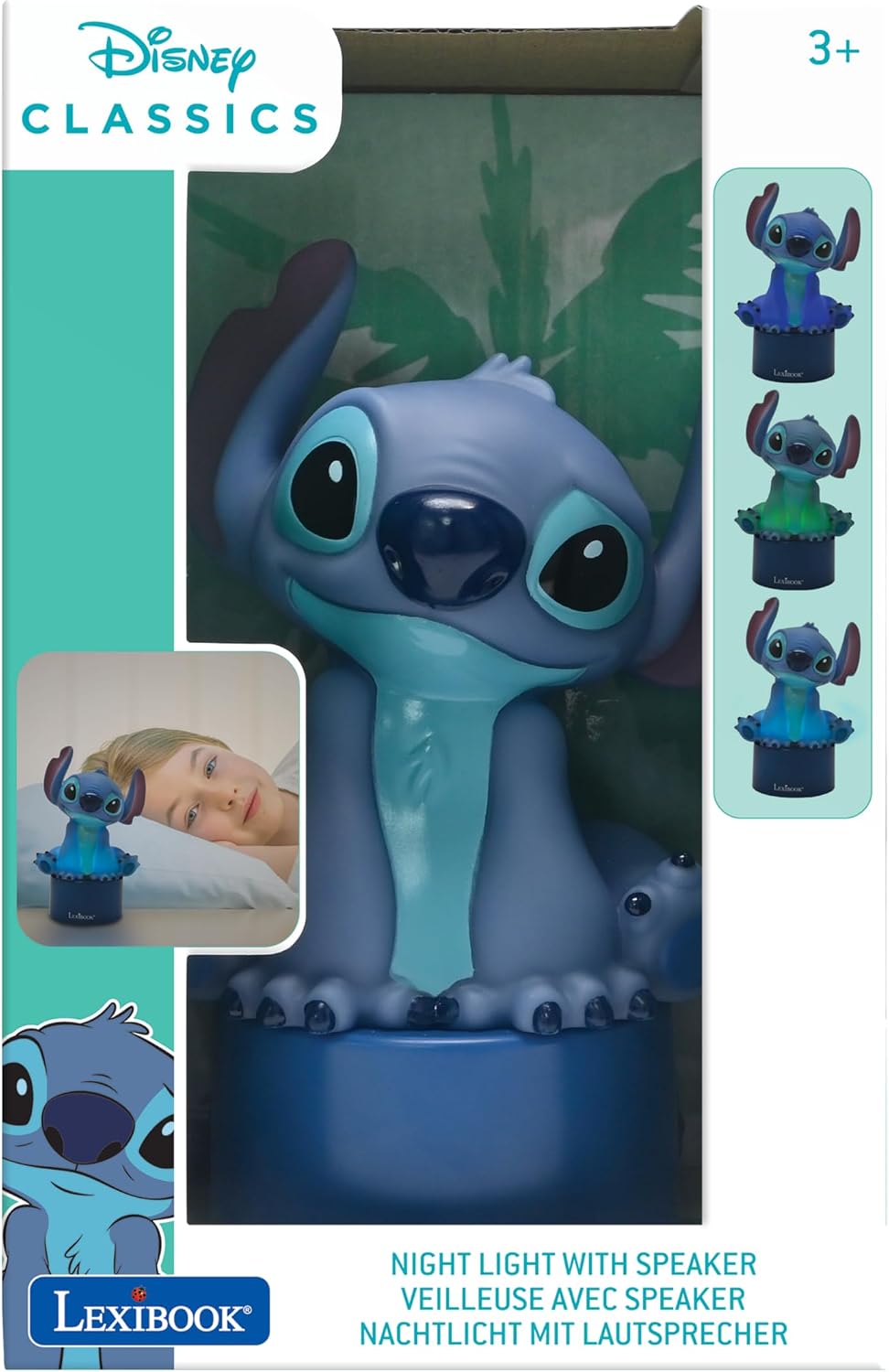 LEXiBOOK, Disney Stitch, luz nocturna con altavoz, cambio de color,...