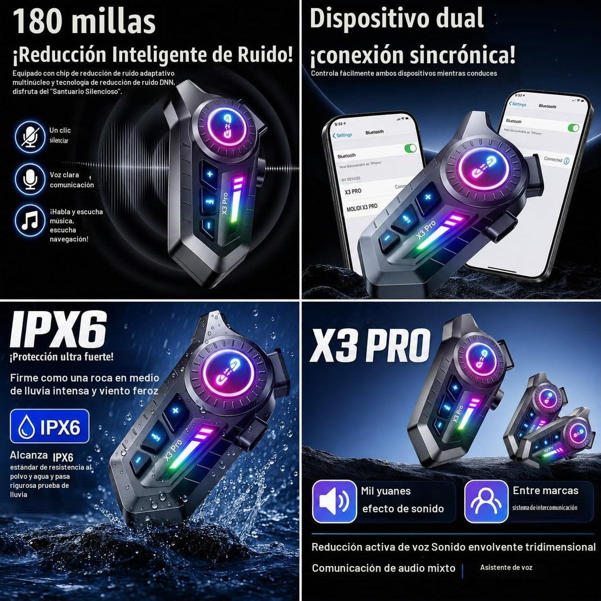 PUSABIYOU Intercomunicador inalámbrico para motocicleta, auriculare...