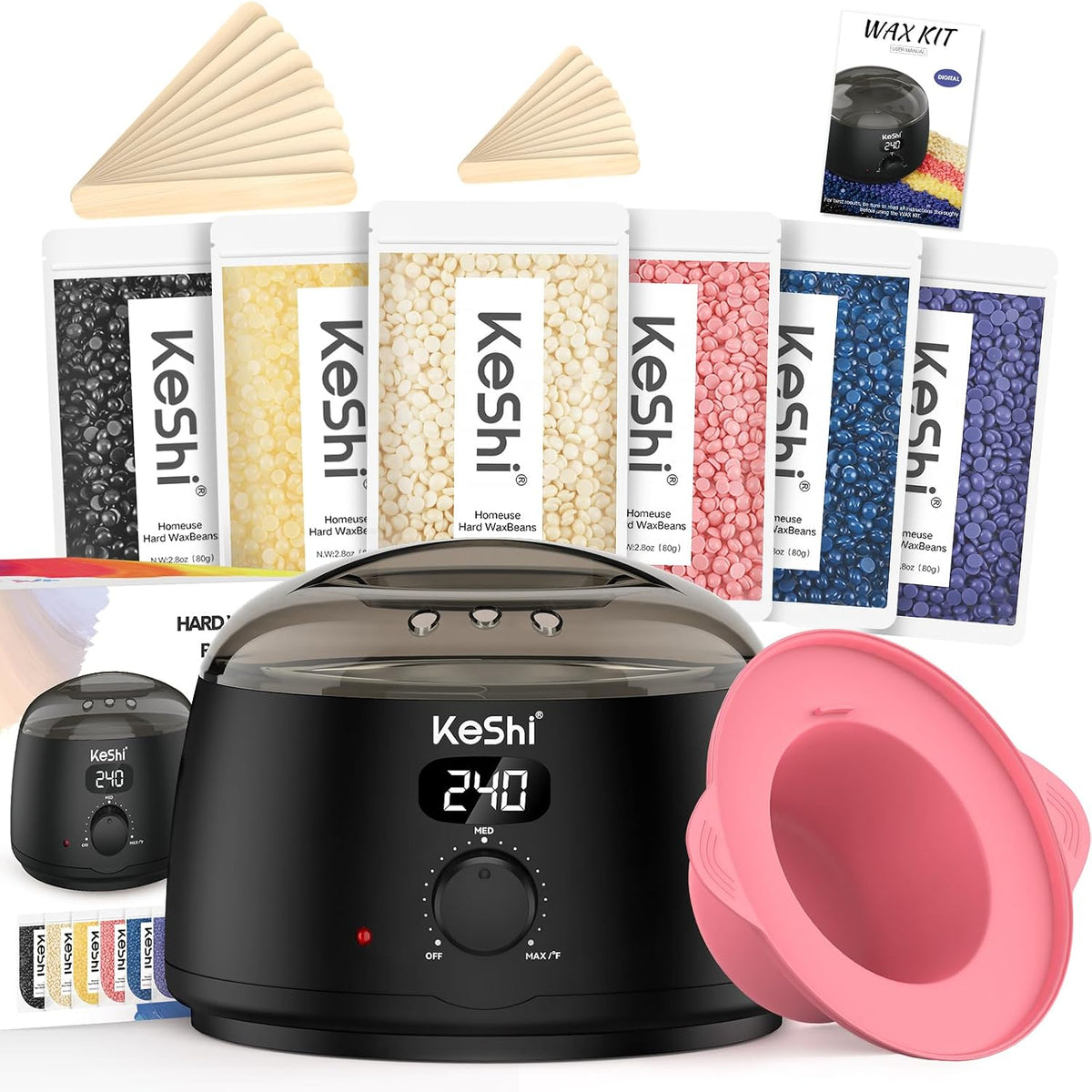 KeShi Kit de depilación para mujeres y hombres, calentador de cera...