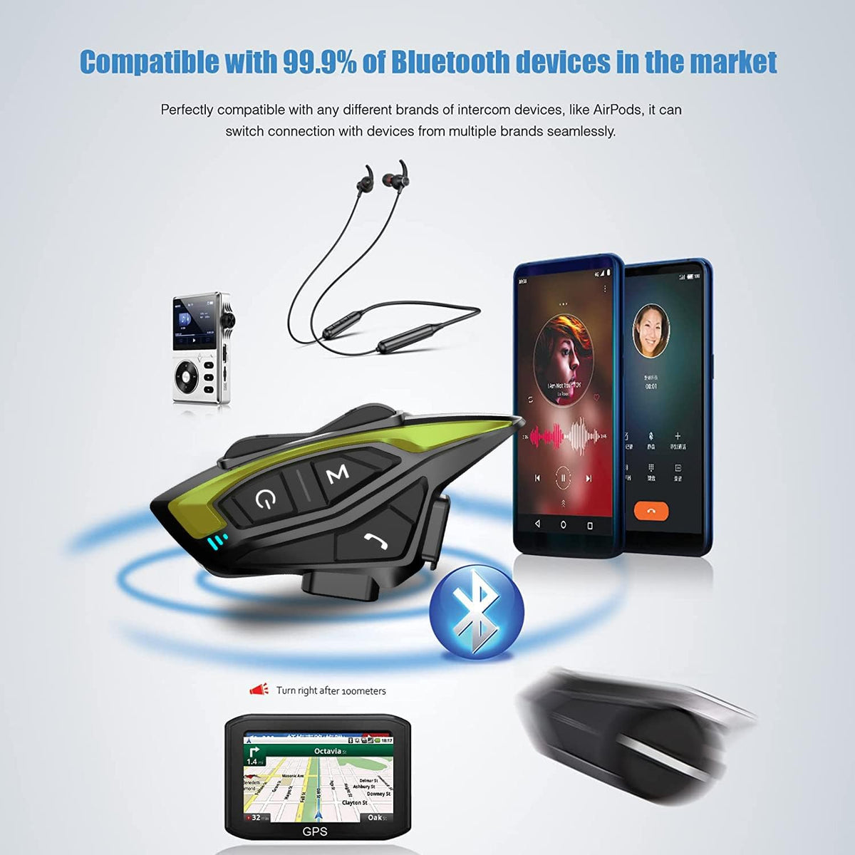 Kit de intercomunicador Bluetooth para casco de motocicleta, casco...