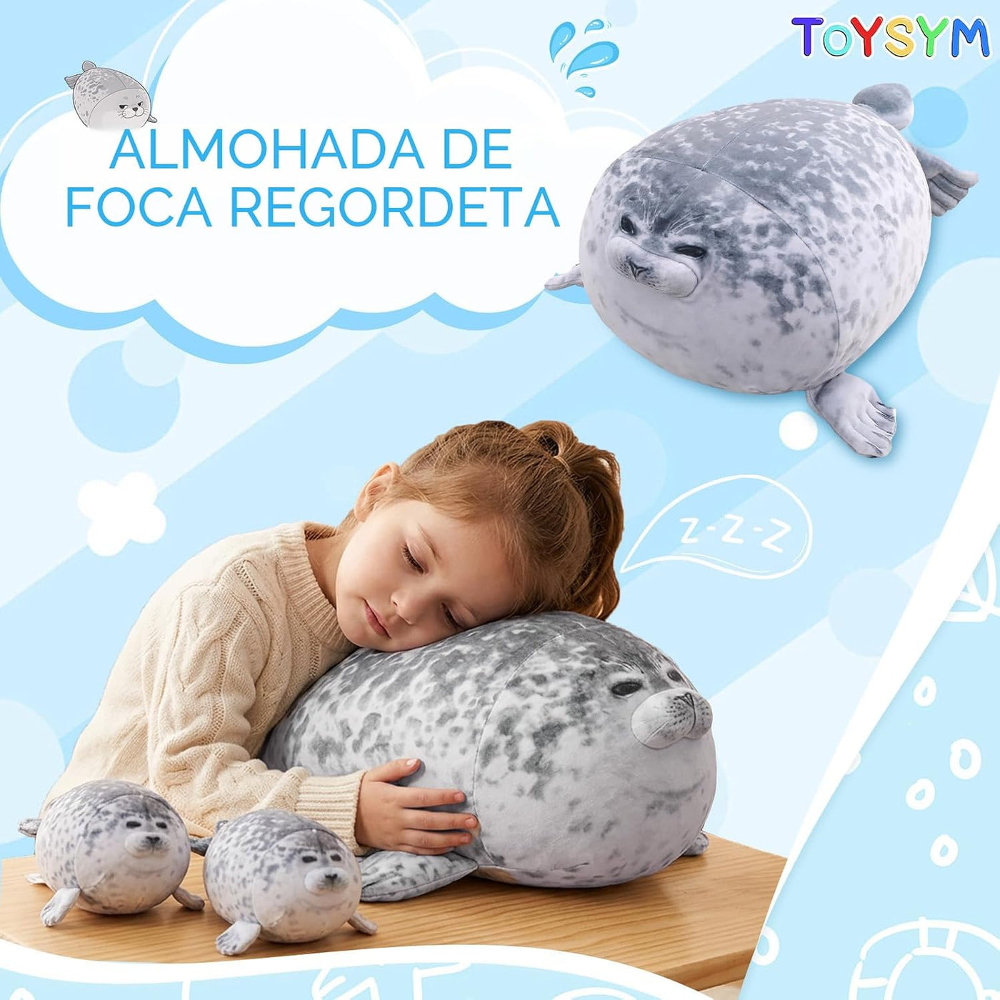 TOYSYM - Almohada de foca gordita de peluche linda con 4 peluches b...