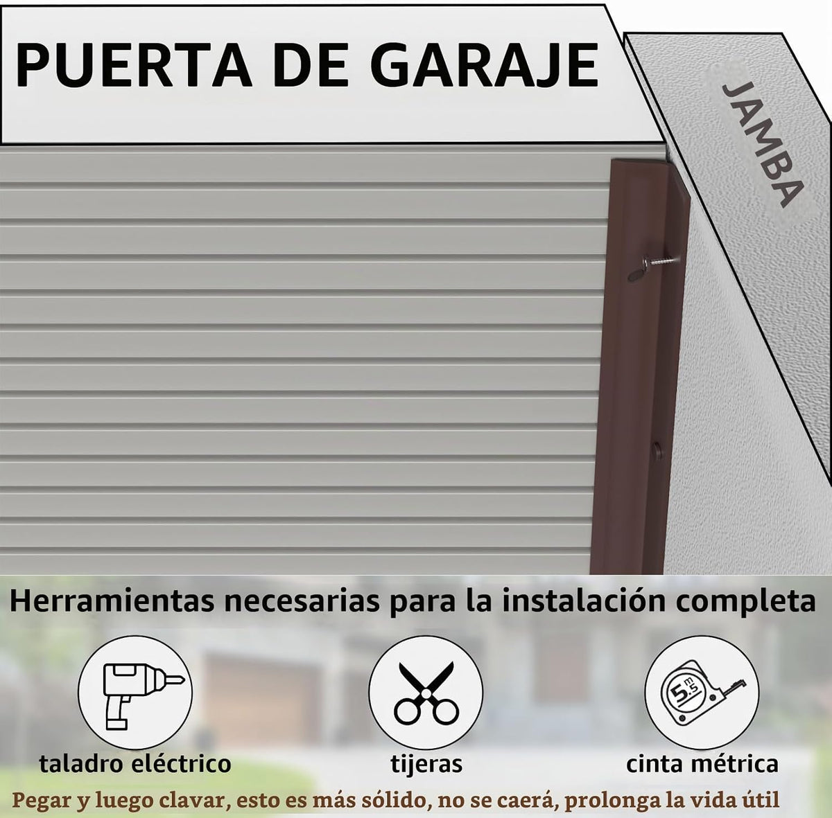 Greymond Burlete para Puerta de Garaje, 20 Pies Marrón Sellado Late...