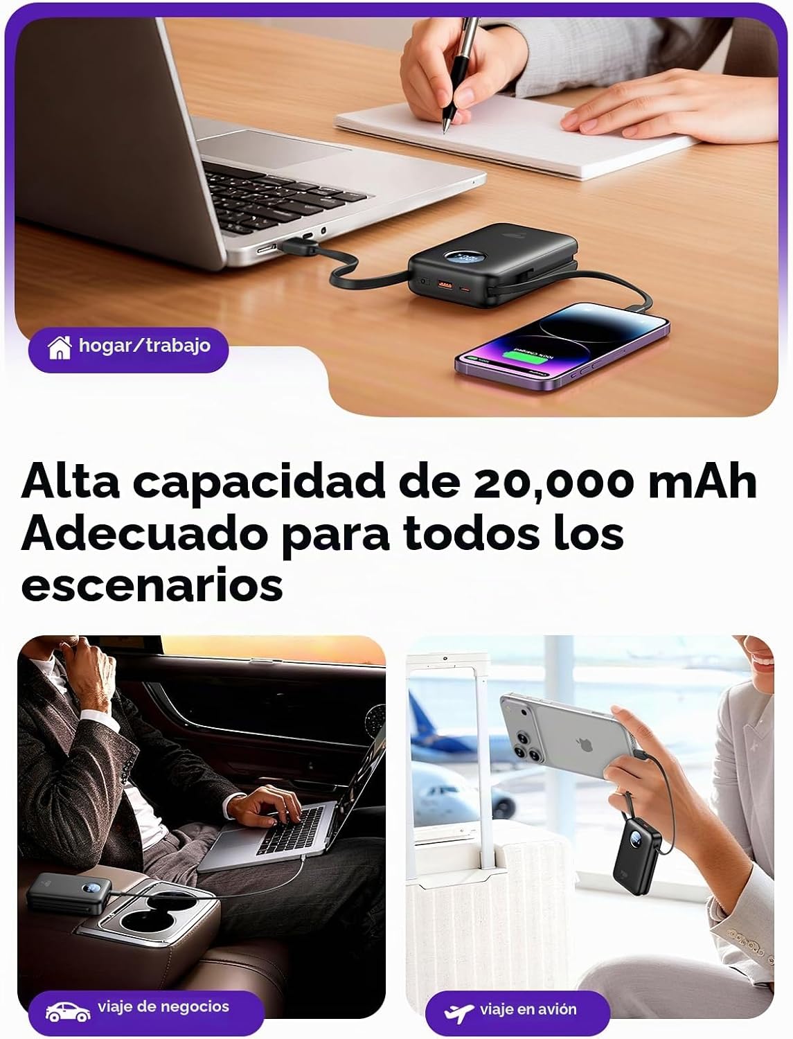 Aioneus Cargador portátil, 35 W PD carga rápida Power Bank 20000mAh...