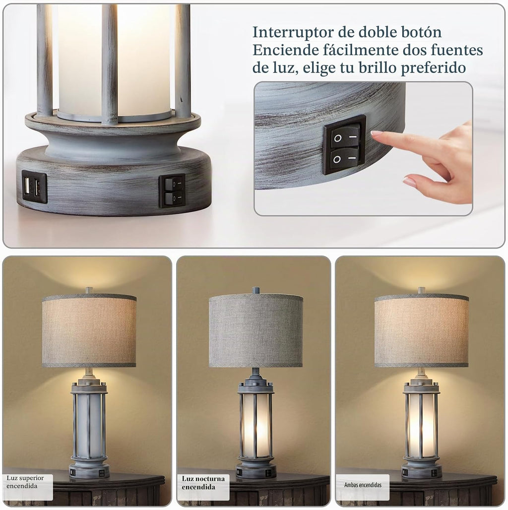 AIEAMPDO Lámpara de mesa rústica para dormitorio, sala de estar con...