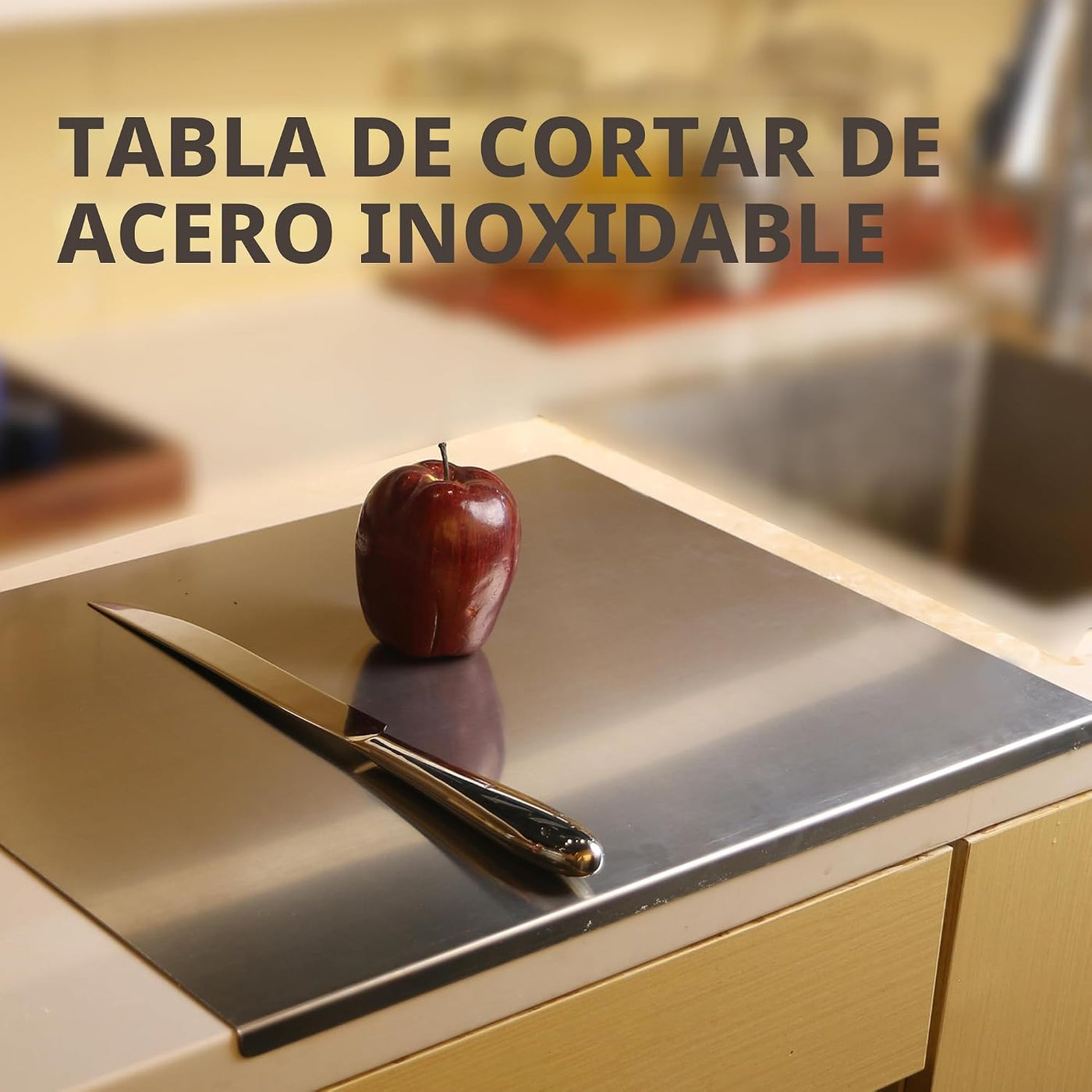 Tabla de cortar de acero inoxidable para cocina, tabla de cortar ex...