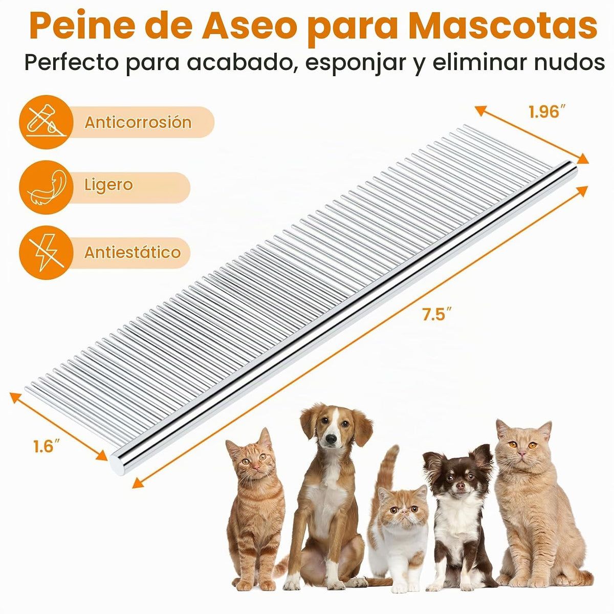 PETTOM 2 peines de acero inoxidable para perros, peine de dientes r...
