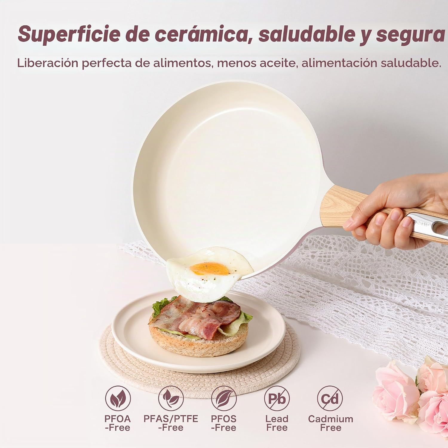 SENSARTE Juego de ollas y sartenes de cerámica antiadherentes, jueg...