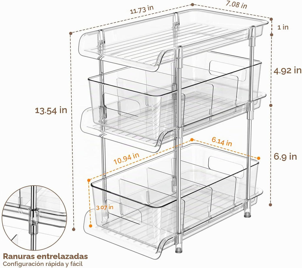 Organizador de baño transparente de 3 niveles con divisores, organi...
