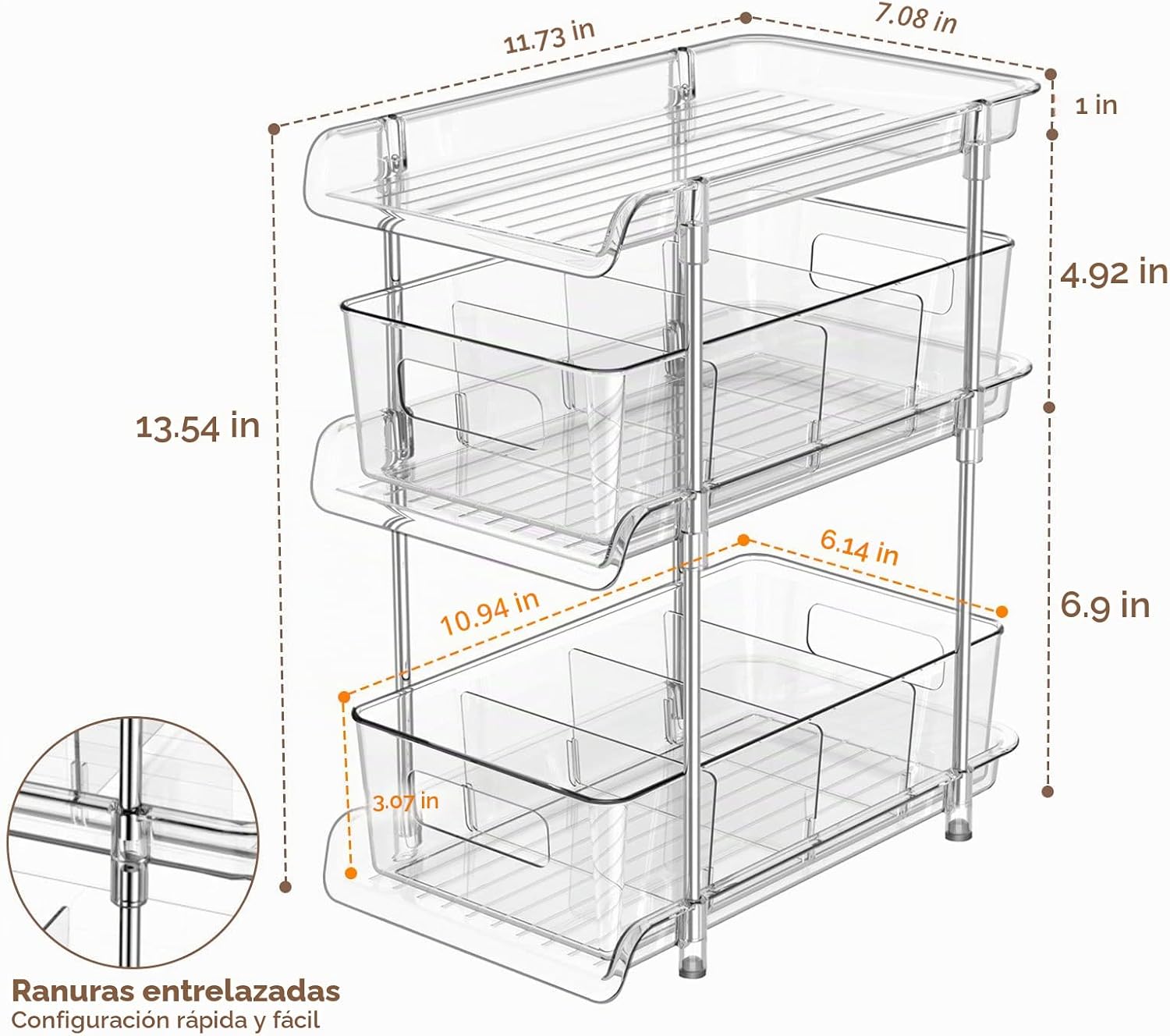 Organizador de baño transparente de 3 niveles con divisores, organi...