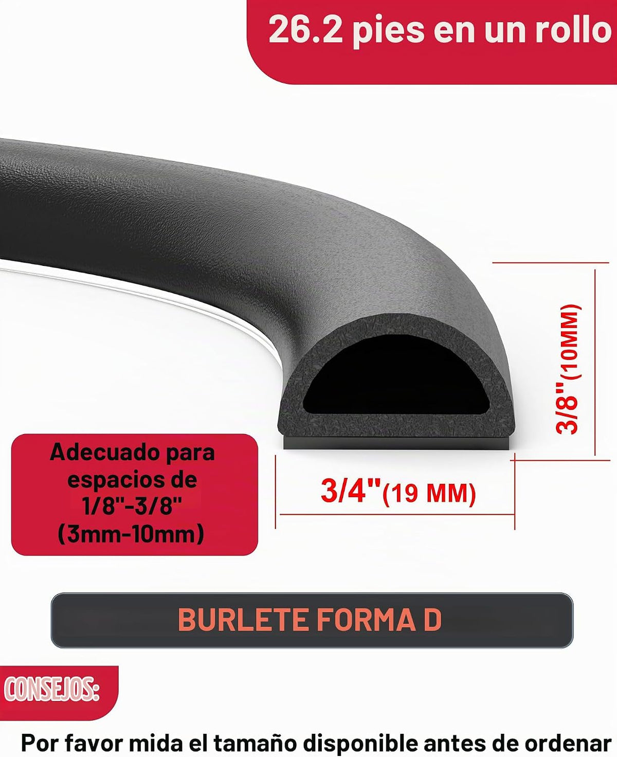 CHUANJI Burlete de goma autoadhesivo para puerta, en forma de D, ti...
