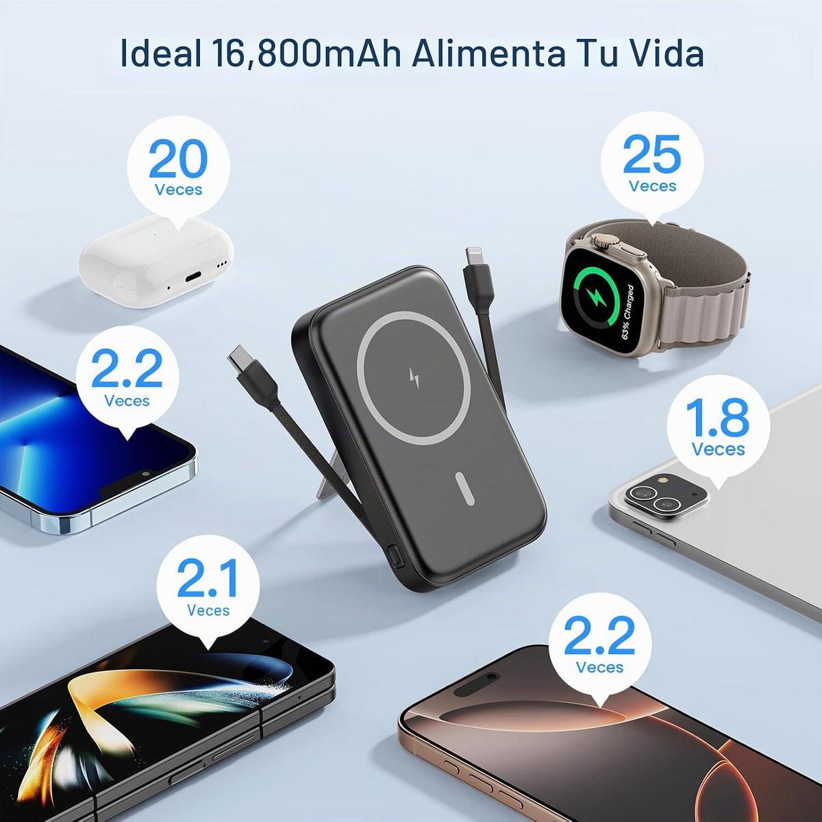 VTIAEK Banco magnético de energía 16800mAh con cables incorporados...