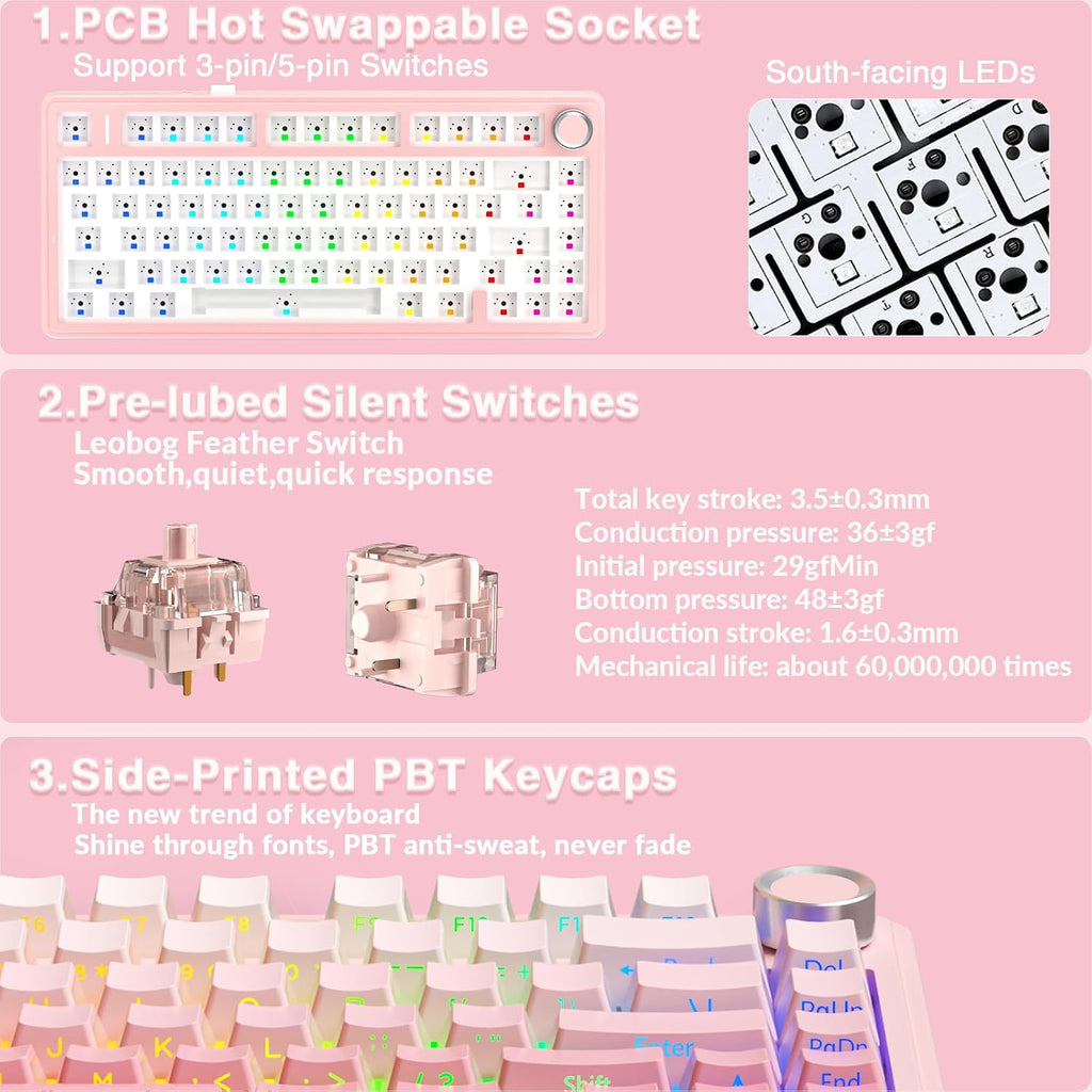 AULA F75 Pro Teclado mecánico inalámbrico versión silenciosa, tecla...