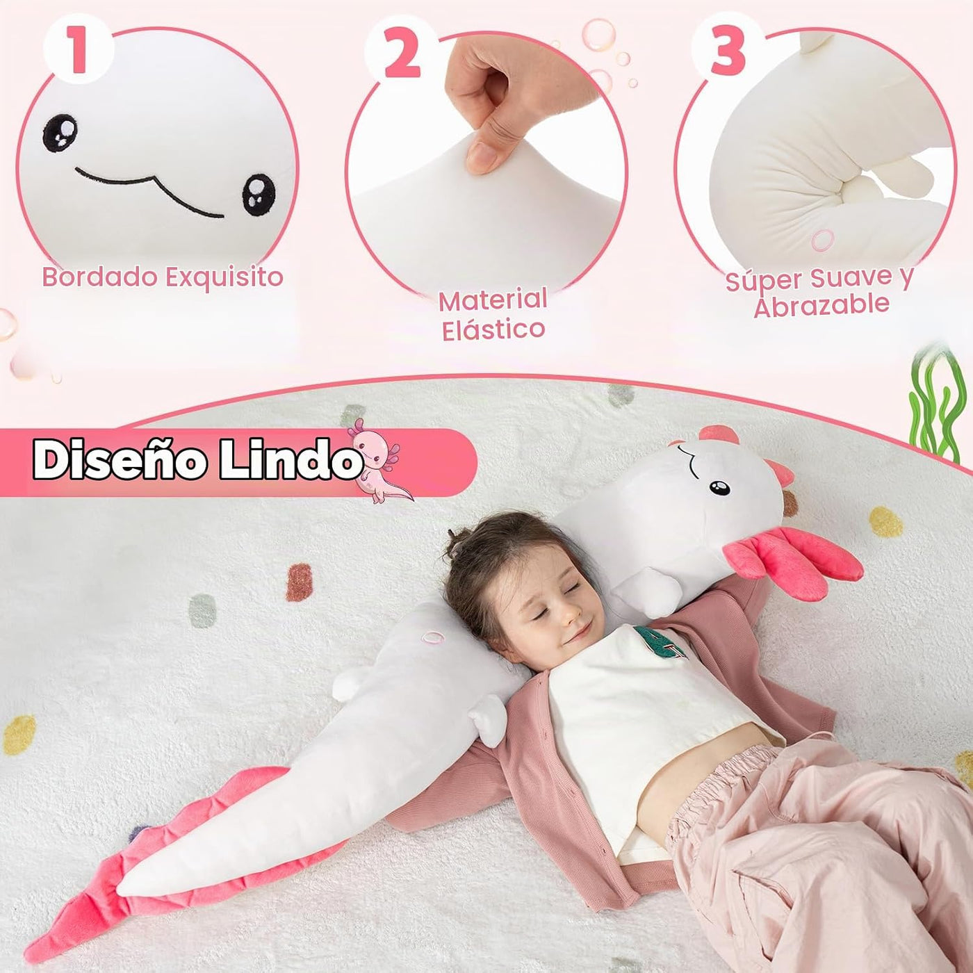 MaoGoLan - Almohada de felpa de ajolote de 48 pulgadas, que brilla...