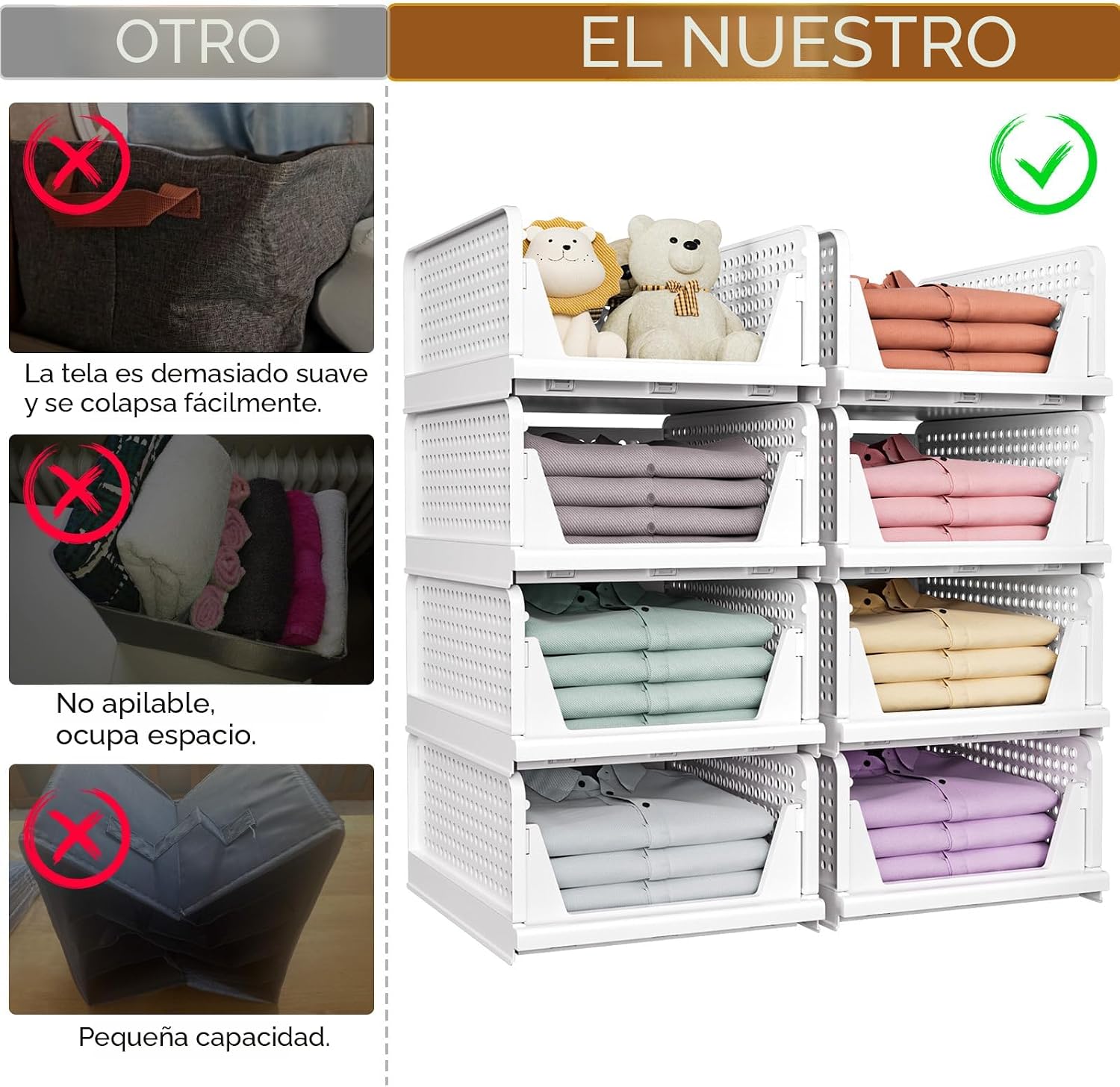 SNSLXH Paquete de 5 cajas organizadoras apilables de armario, cesta...