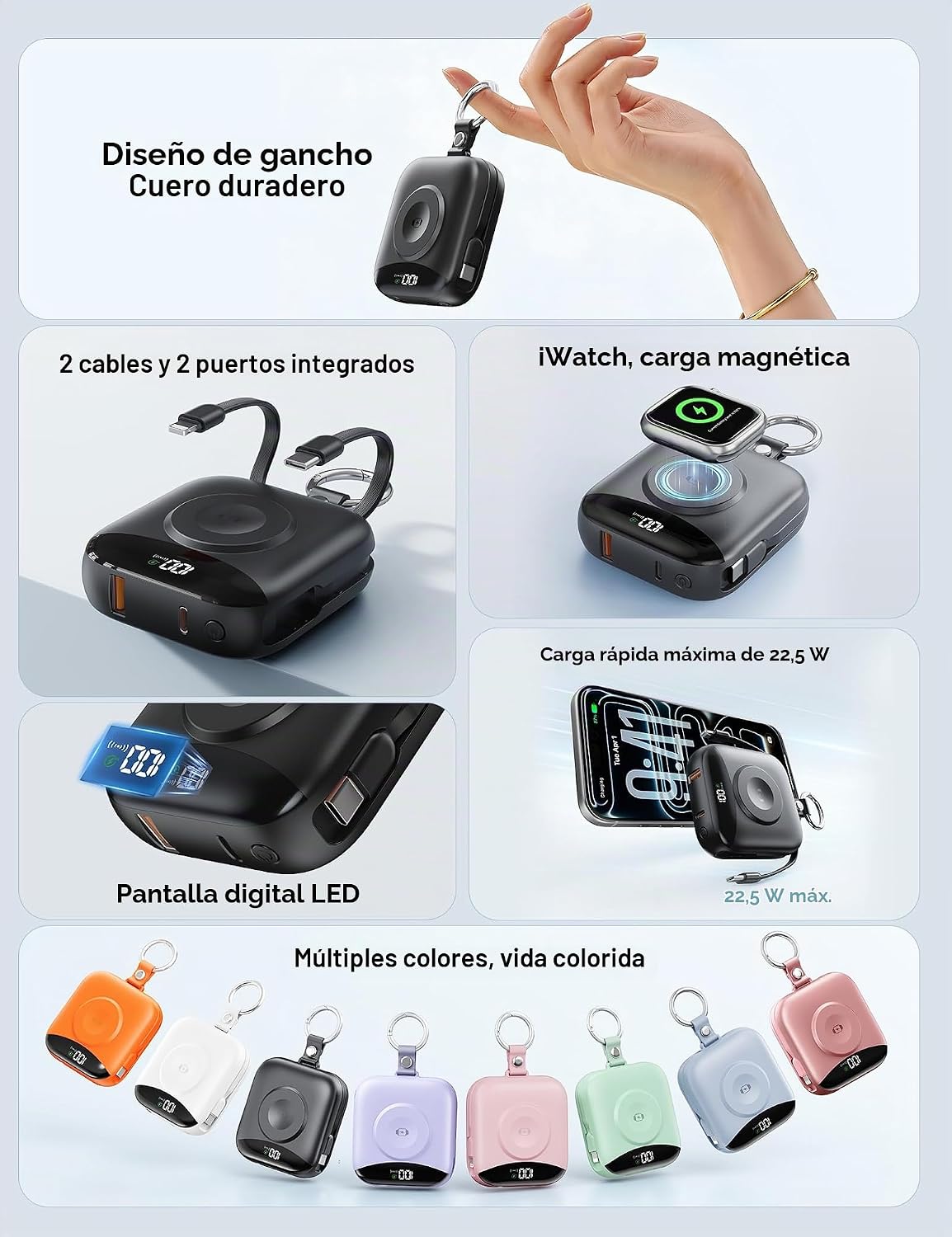 BLJIB Cargador portátil 10000mAh 22.5W Banco de energía incorporado...