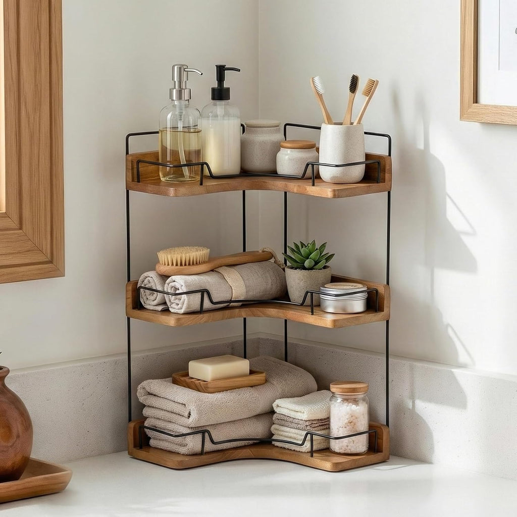 Snuvid Organizador de encimera de baño de 3 niveles, estante esquin...