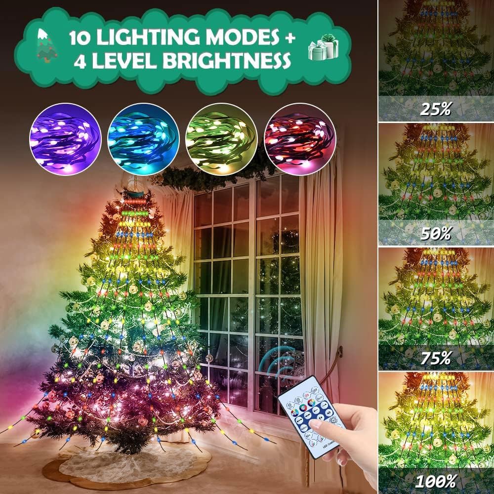 Cadena de luces para árbol de Navidad con anillo, control remoto in...