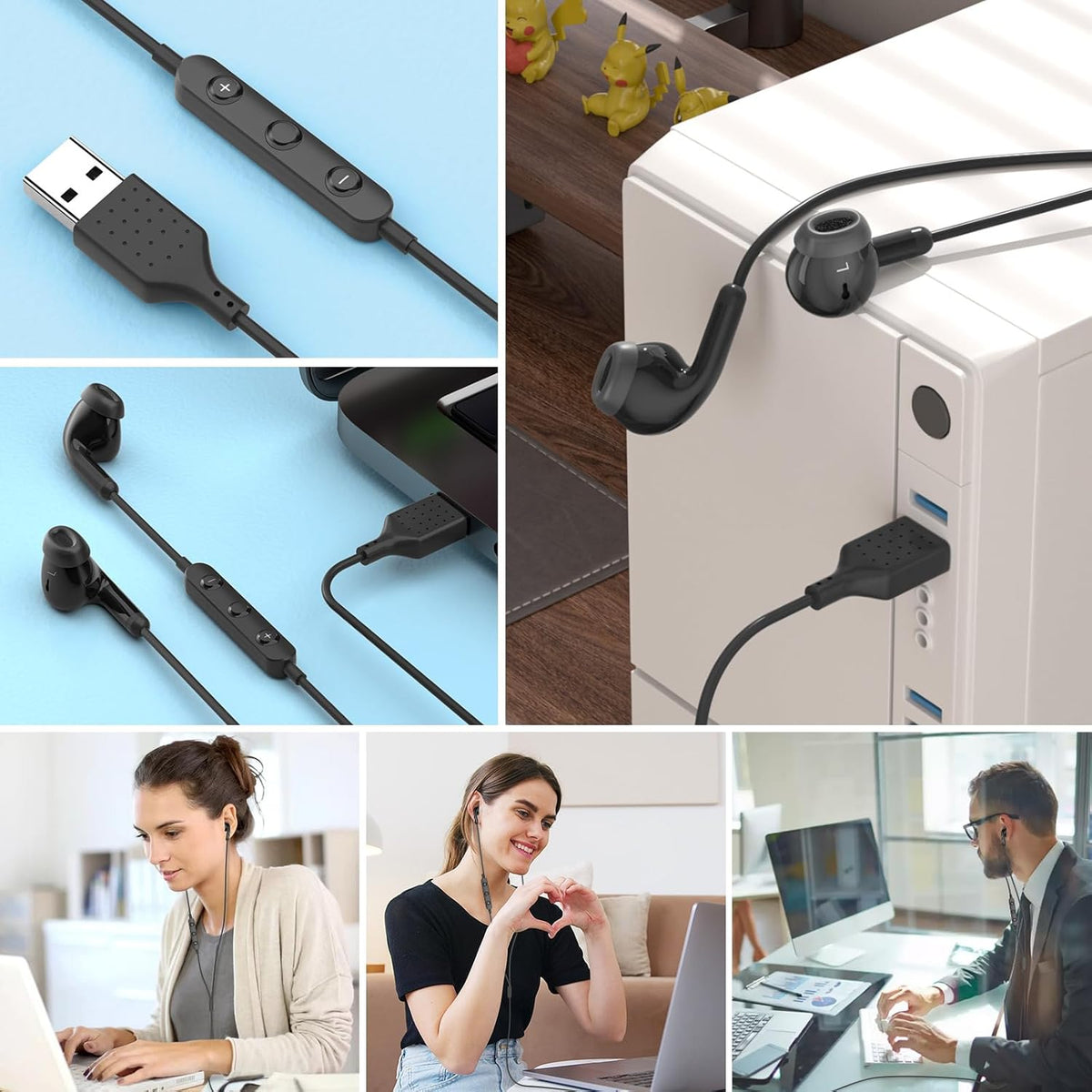 AIAUXAI Auriculares USB para PC,Auriculares con micrófono para comp...