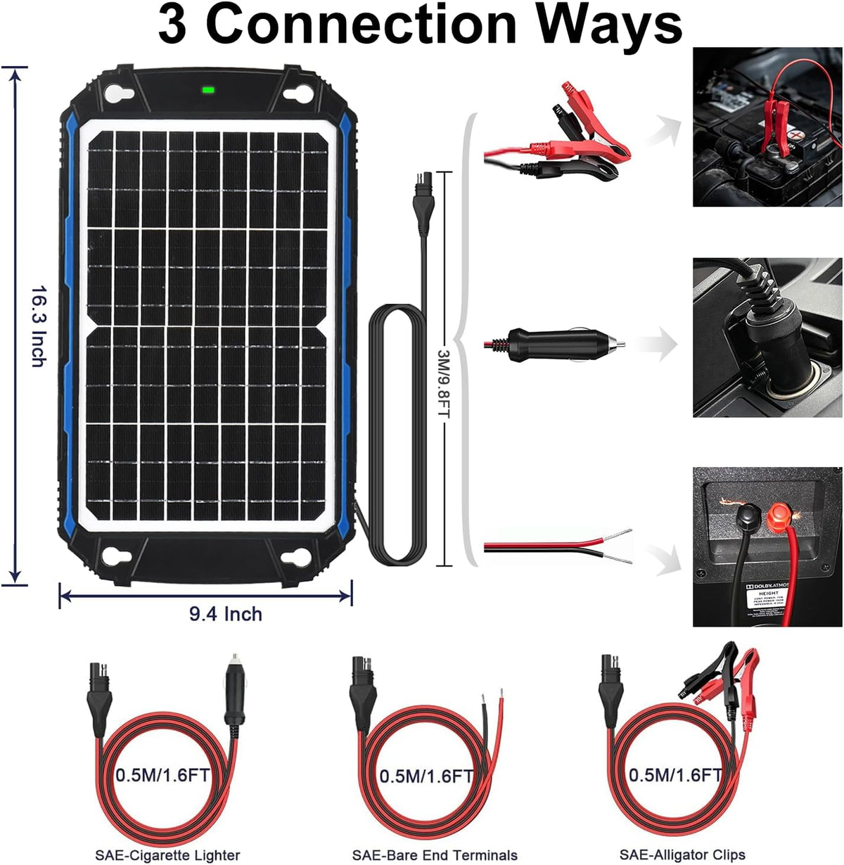 SUNER POWER Cargador de batería solar impermeable de 12 W 12 V y ma...