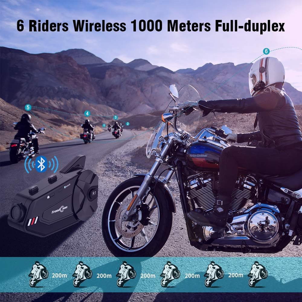 FreedConn R1plus - Casco de motocicleta con Bluetooth e intercomuni...