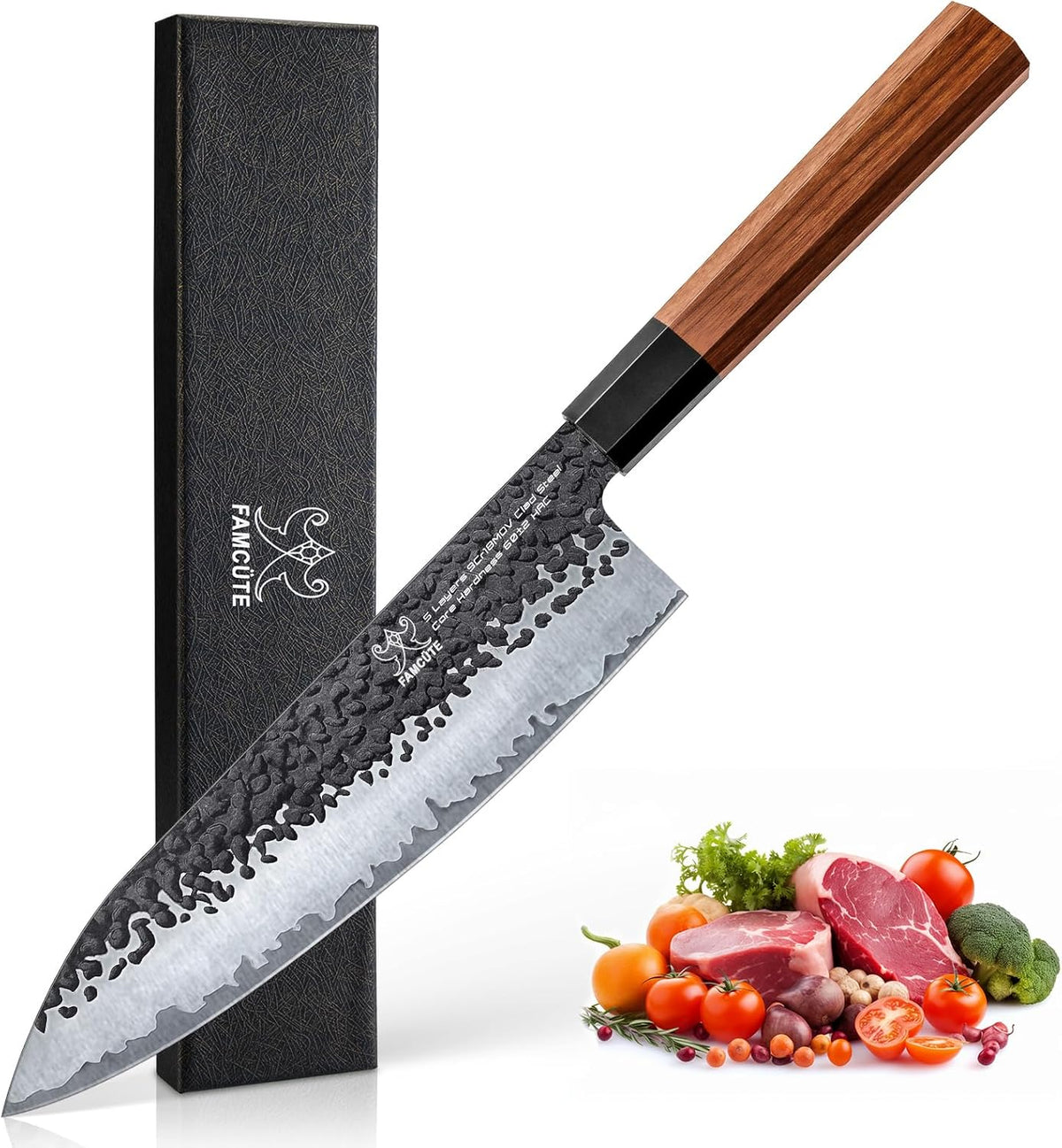 FAMCÜTE Cuchillo japonés de 8 pulgadas, cuchillo de chef afilado fo...